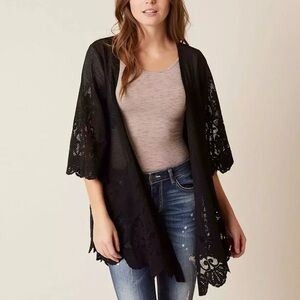 Lularoe Women’s handkerchief Ruffle Black Lace Cardigan!